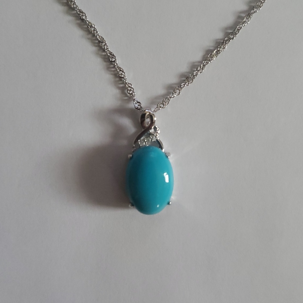Blue Sleeping Beauty Turquoise Rhodium Over Sterling Silver Pendant & Chain 18"+